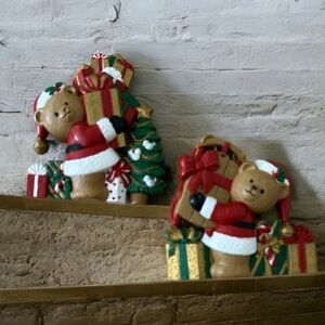 Vintage 1993 Plastic Burwood Christmas Bear Plaques Wall Hangings Retro